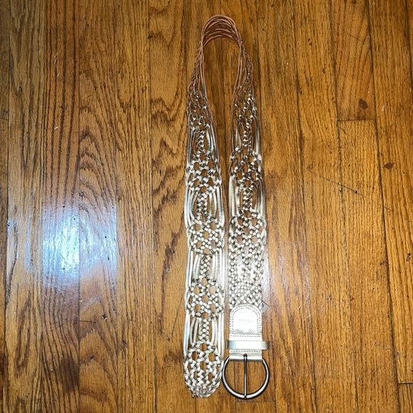 NWT Fossil Wide Woven Silver Metallic Belt Size Large - Picture 5 of 11